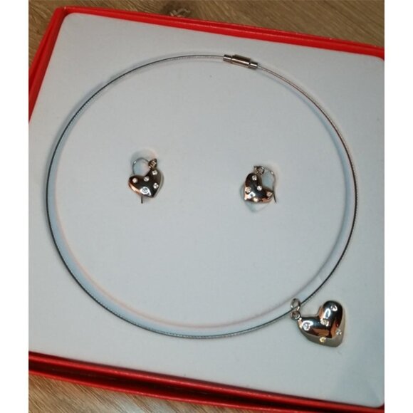 L&M Jewelry Set Necklace & Earrings Heart Shape - Picture 1 of 3